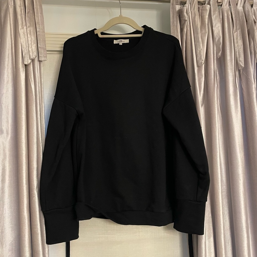 Black Crewneck Sweater with Ties on Arms